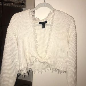 White cropped tied sweater